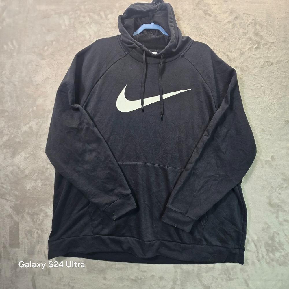 Nike Dri Fit Hoodie Mens 3XL Black Swoosh Logo Kangaroo Pockets Raglan Sleeve